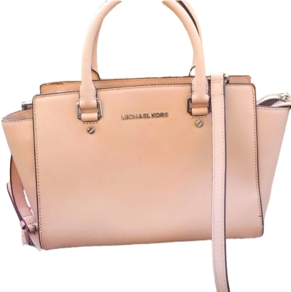 Michael Kors Pink Saffiano Leather Sachel with Removable Shoulder Strap